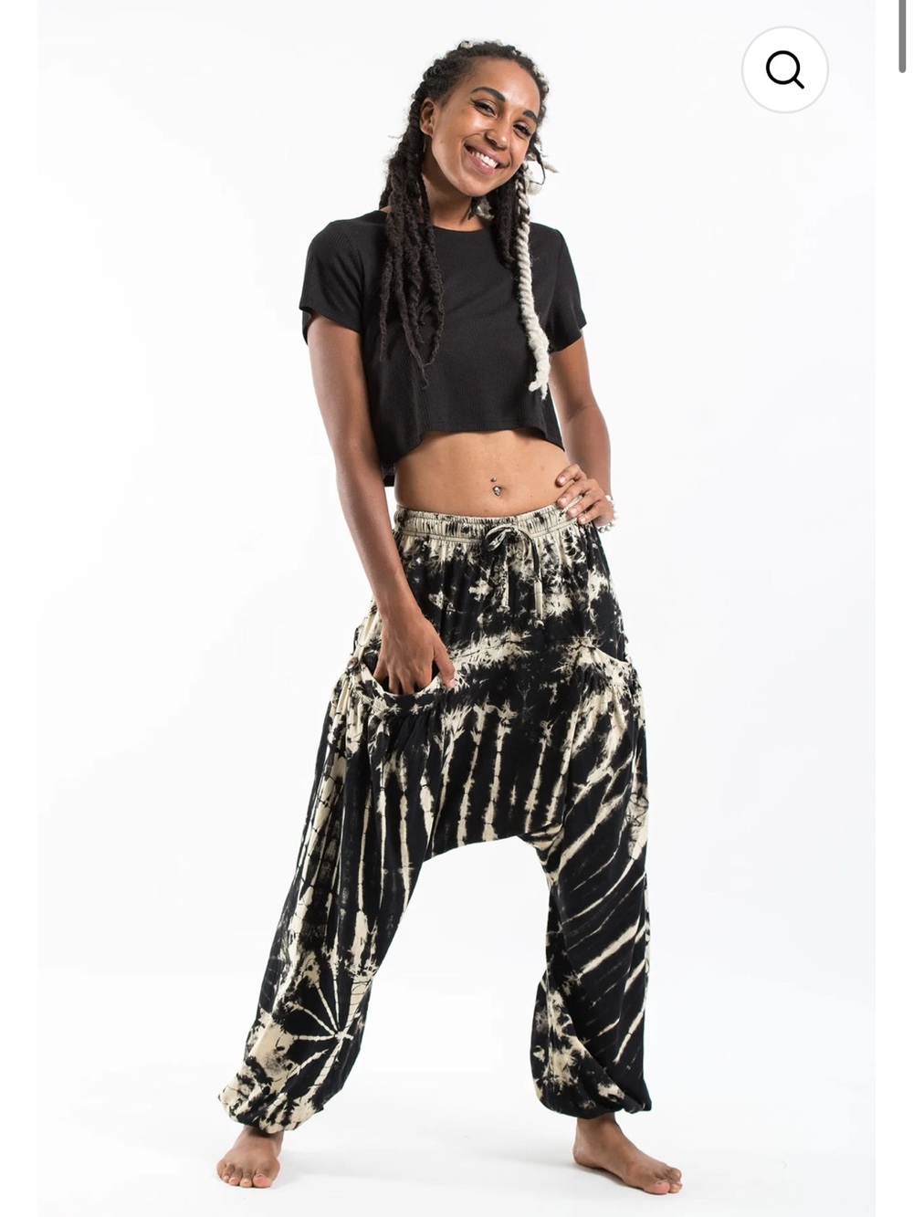 Harem Pants Black White Tie Dye Cotton Drop Crotch Festival Boho OS 1size Unisex
